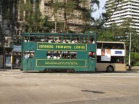 Trams on the island of Hong Kong.